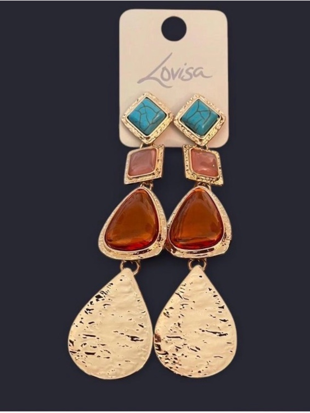 Lovisa Turquoise and Amber Multi-Stone Dangle Earrings